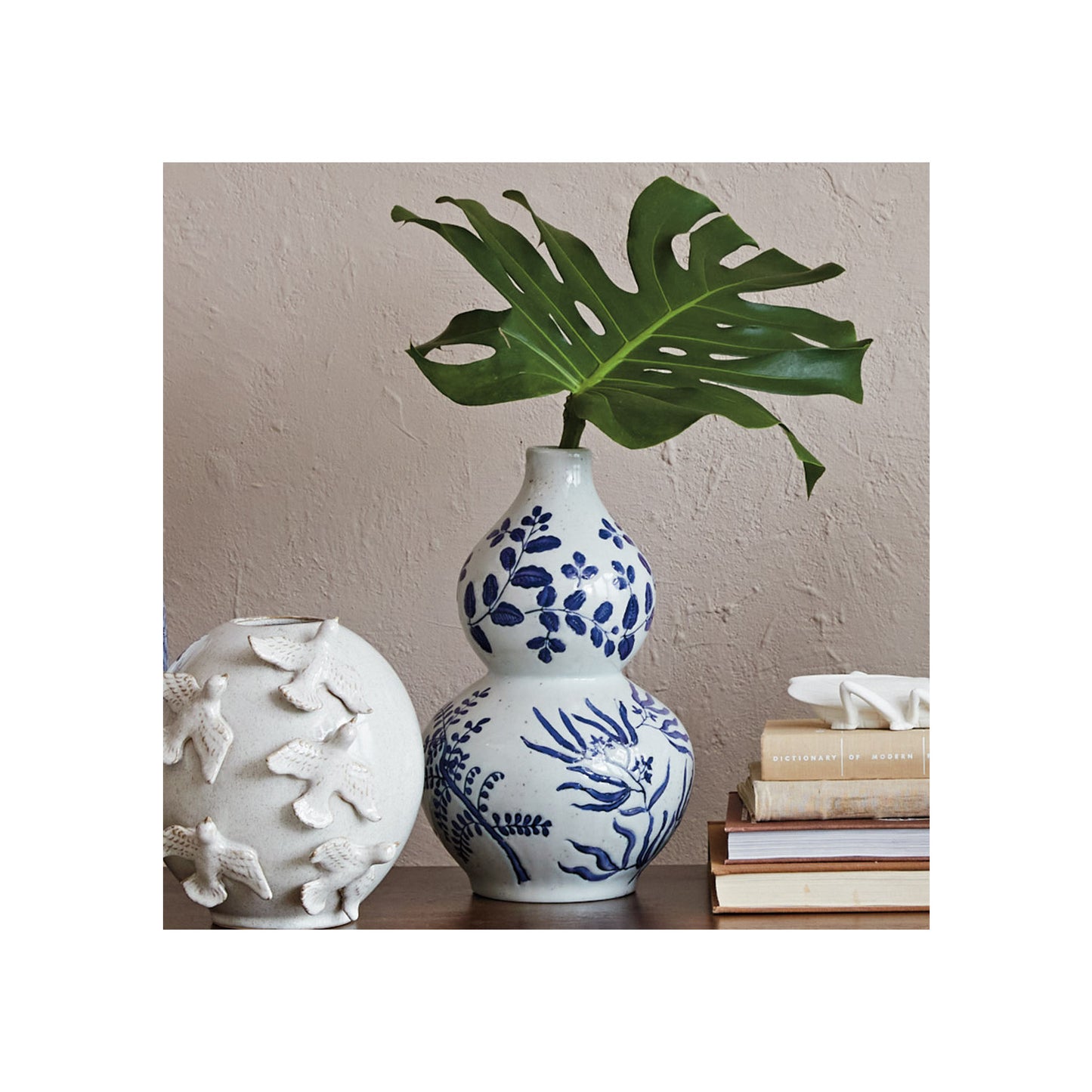 Stoneware Vase, Blue & White
