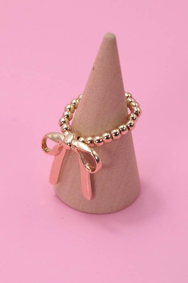 Gold Bow ribbon Stretchable ring