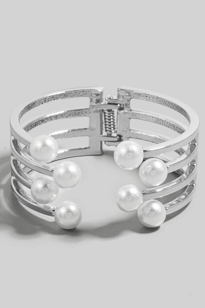 Pearl Beaded Edge Wide Cuff Bracelet: G