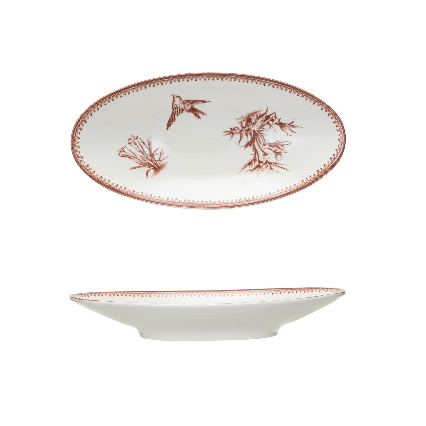 Stoneware Plate w/Vintage Reproduction Bird/Botanical Image