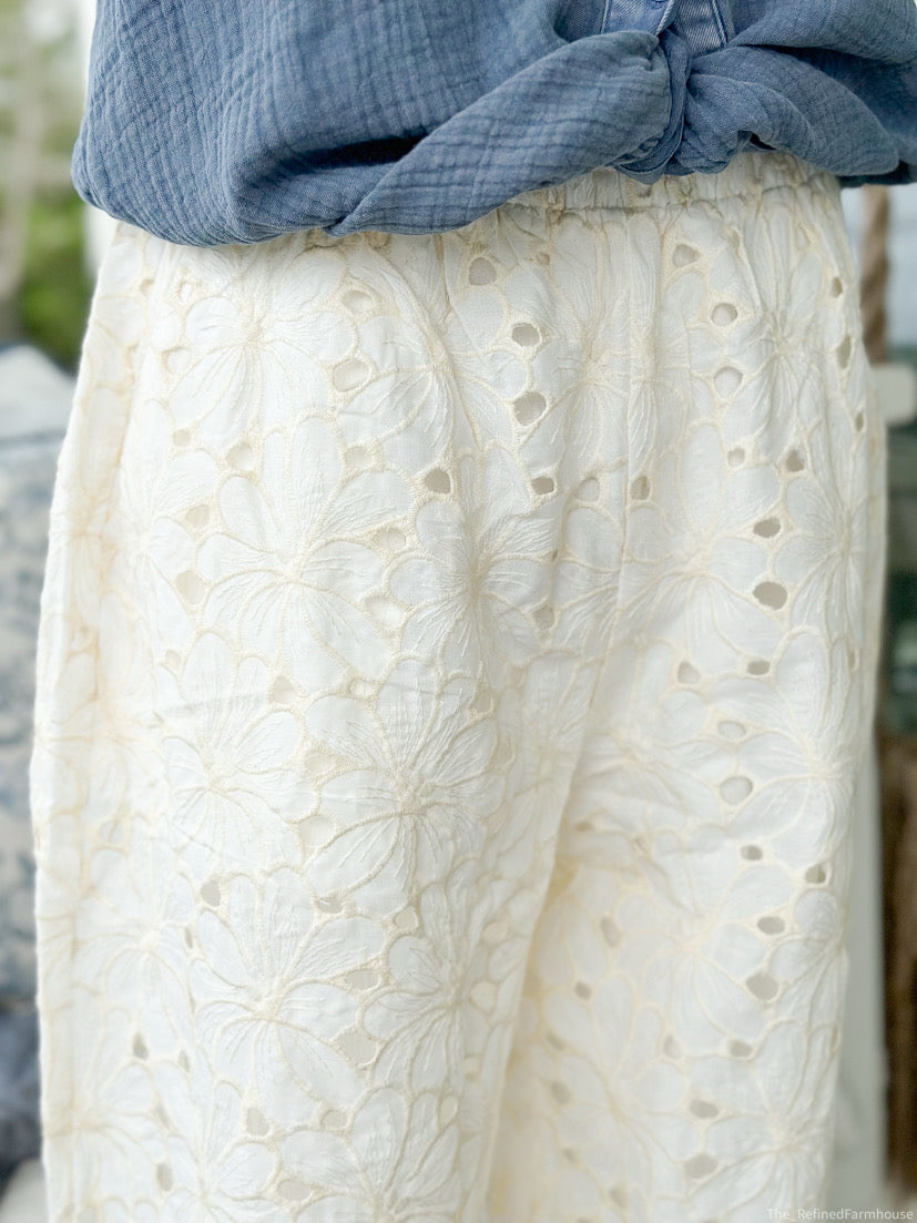 Ivory Floral Lace Pants