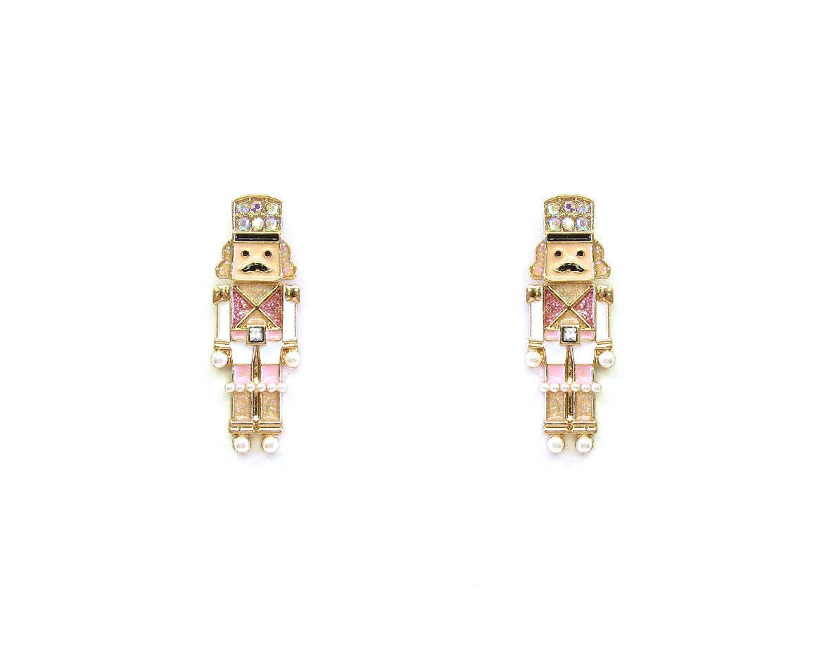 White Color Coated Metal Nutcracker 2.75" Earrings
