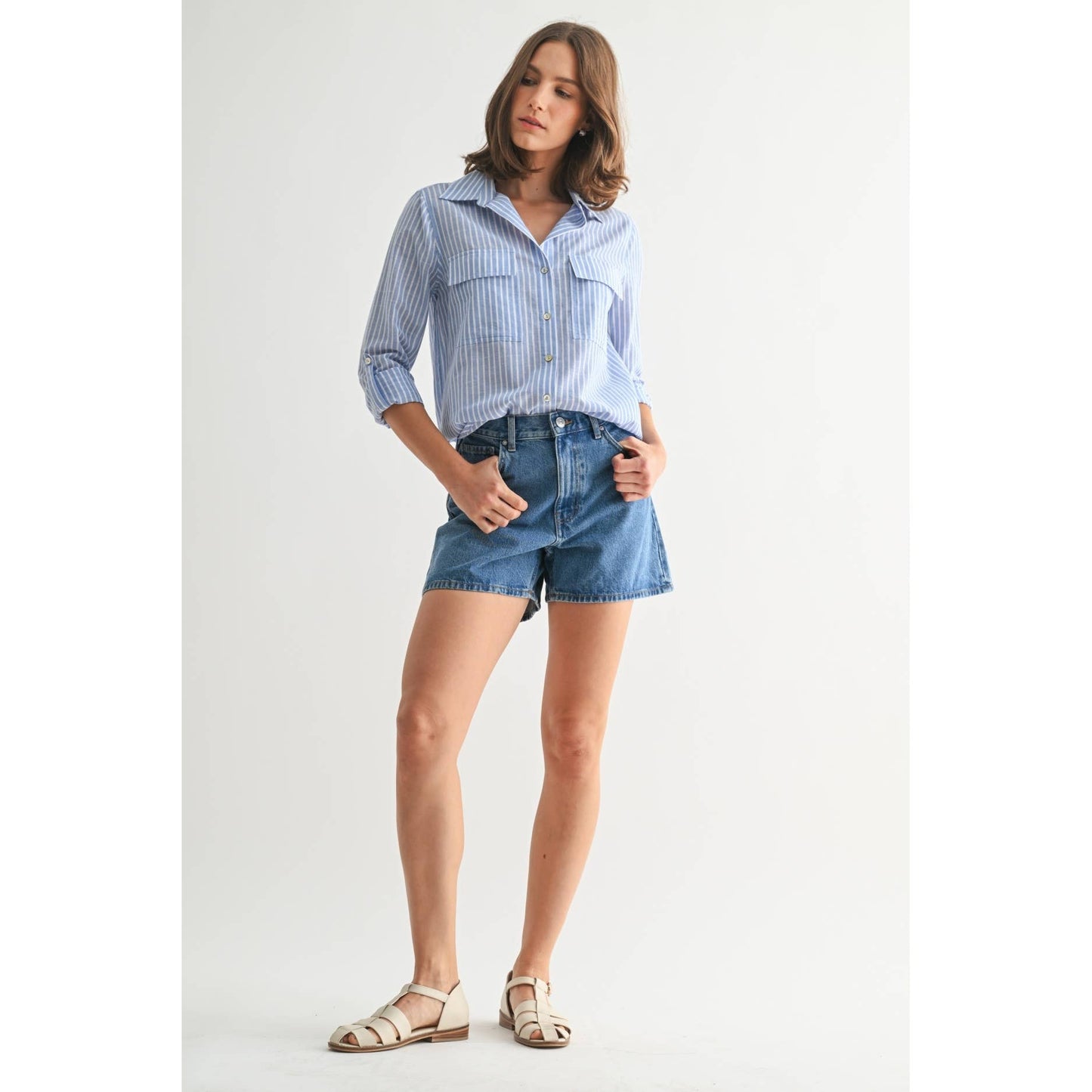 STRIPE 2POCKET SHIRTS: Navy, S-M-L(2-2-2)