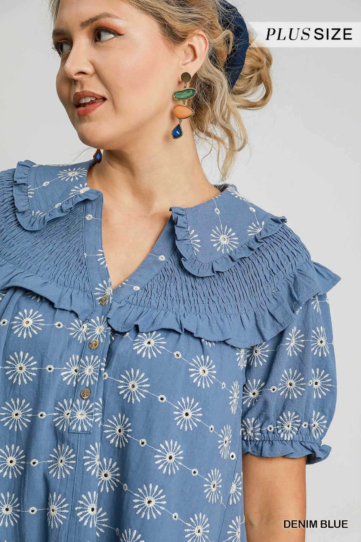 Vintage Inspired Ruffle Collar Mini Dress - Curvy