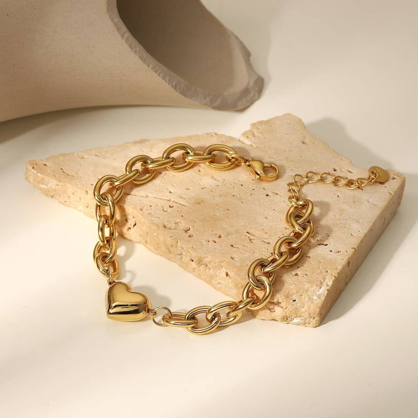 Gold Stainless Steel Chunky heart Bracelet