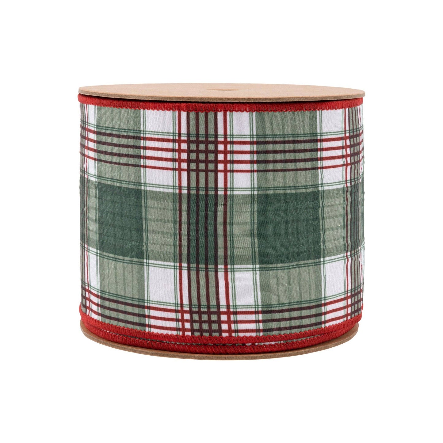 4" Wired Reversible Dupioni Red/Green Plaid 10 Yard Roll
