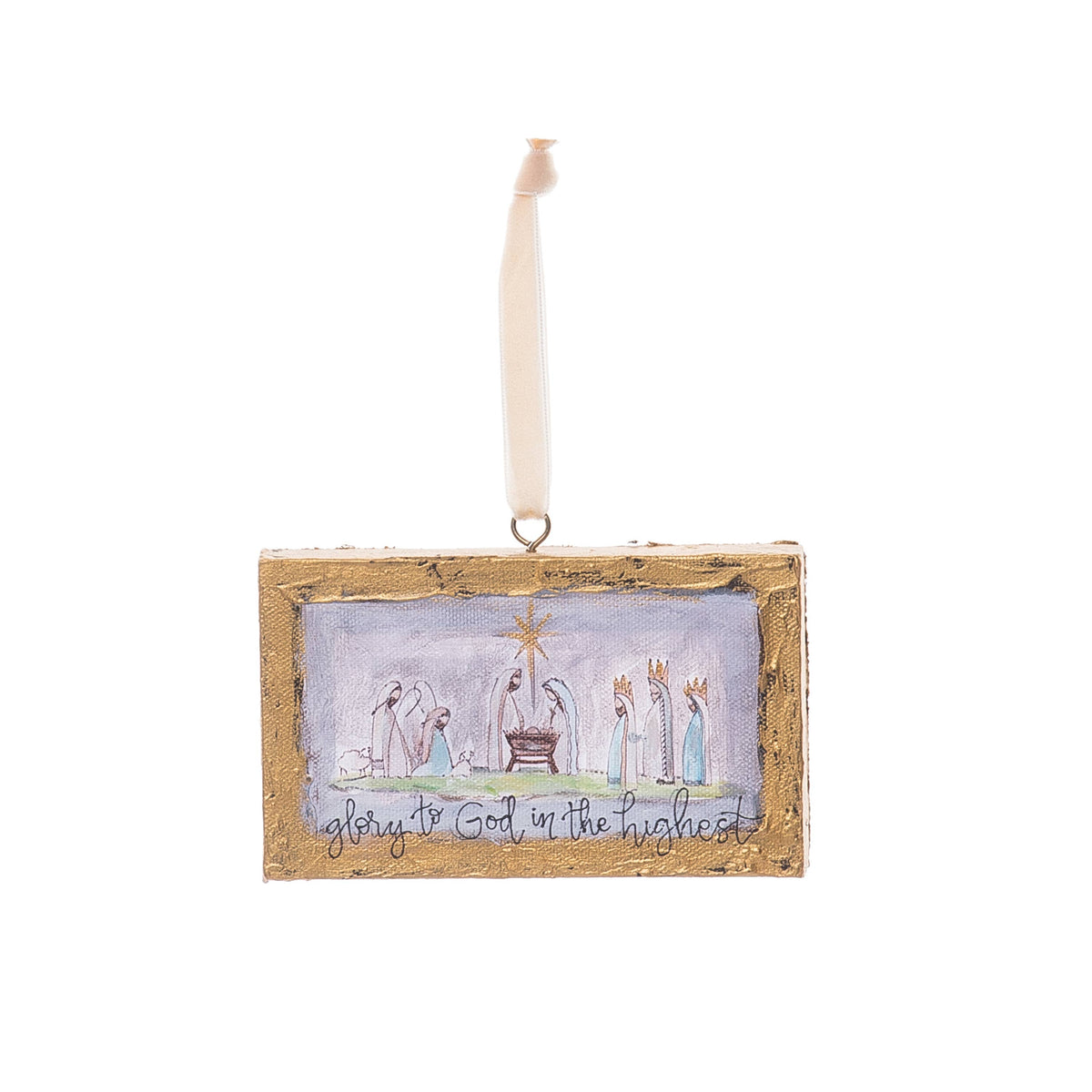 Hand Painted Glory to God Christmas Ornament