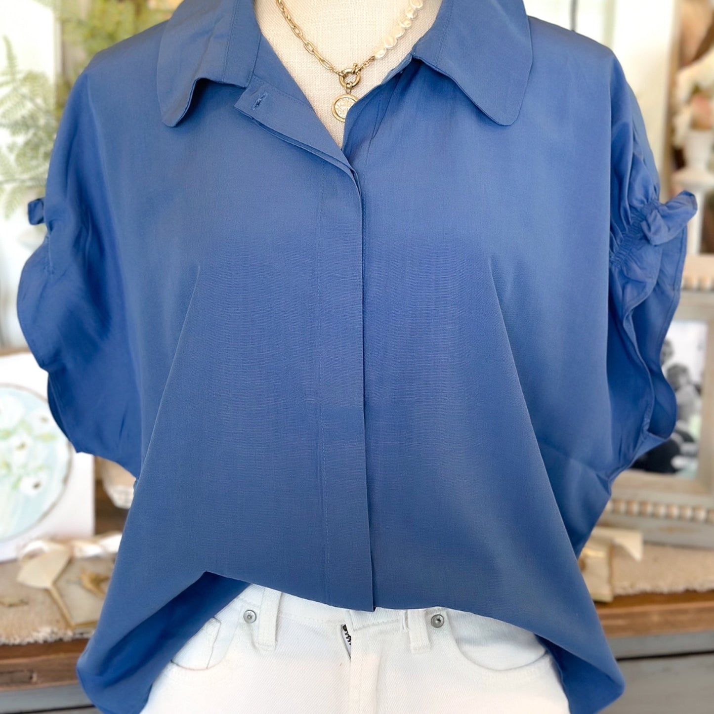 Round Collar Button Down Poplin Shirt