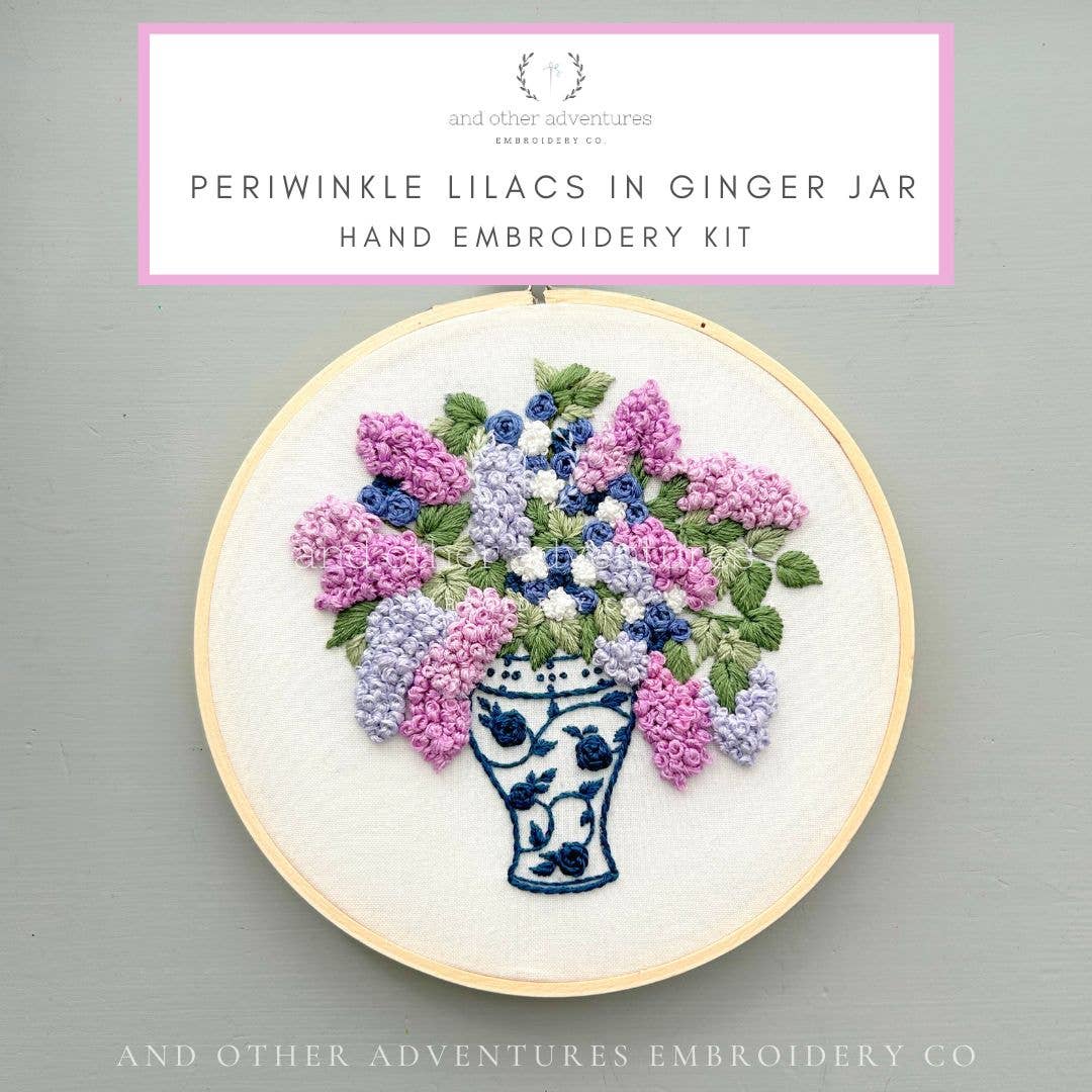 Hand Embroidery Kit - Periwinkle Lilacs in Ginger Jar