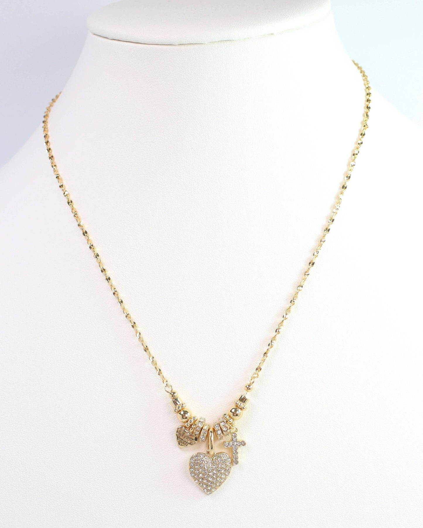 Pristine Pave Heart Charm Necklace Gold