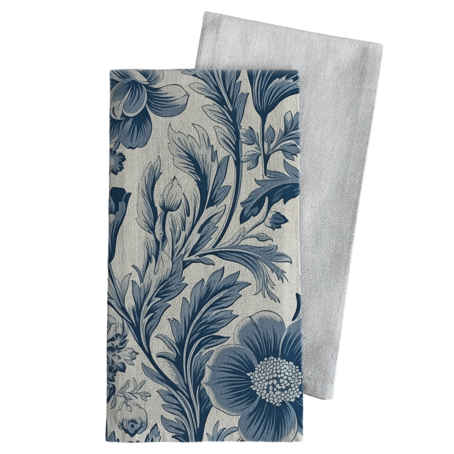 Blue Floral Wallpaper Tea Towel: Natural