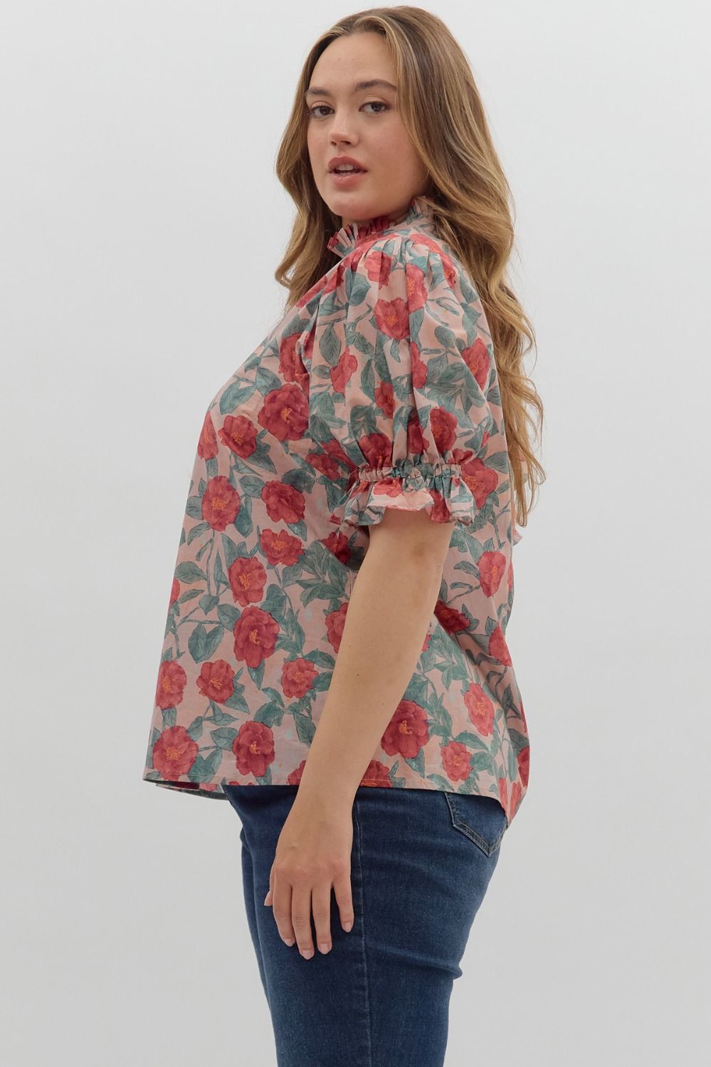 Rose Garden Ruffle Neck Blouse – Curvy