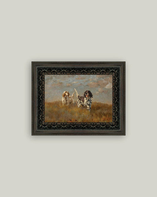 Two Hilltop Setters Framed Antique Art: 7x5