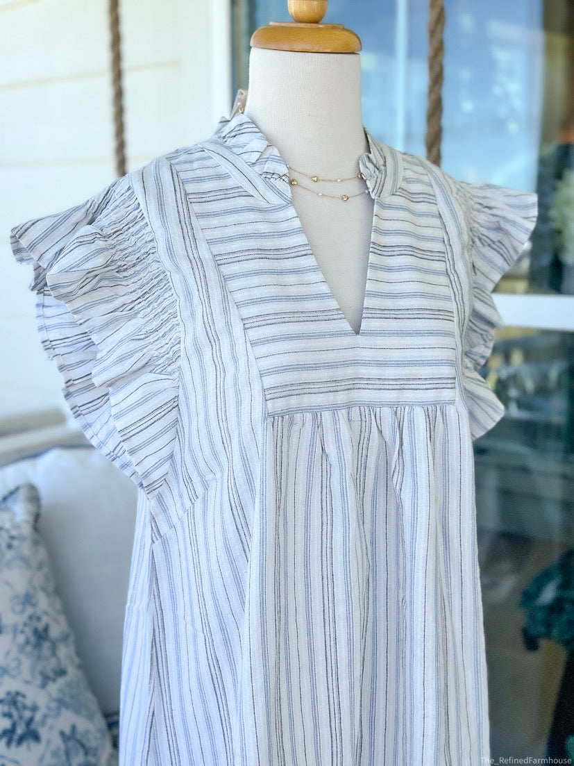 Blue Striped Babydoll Dress