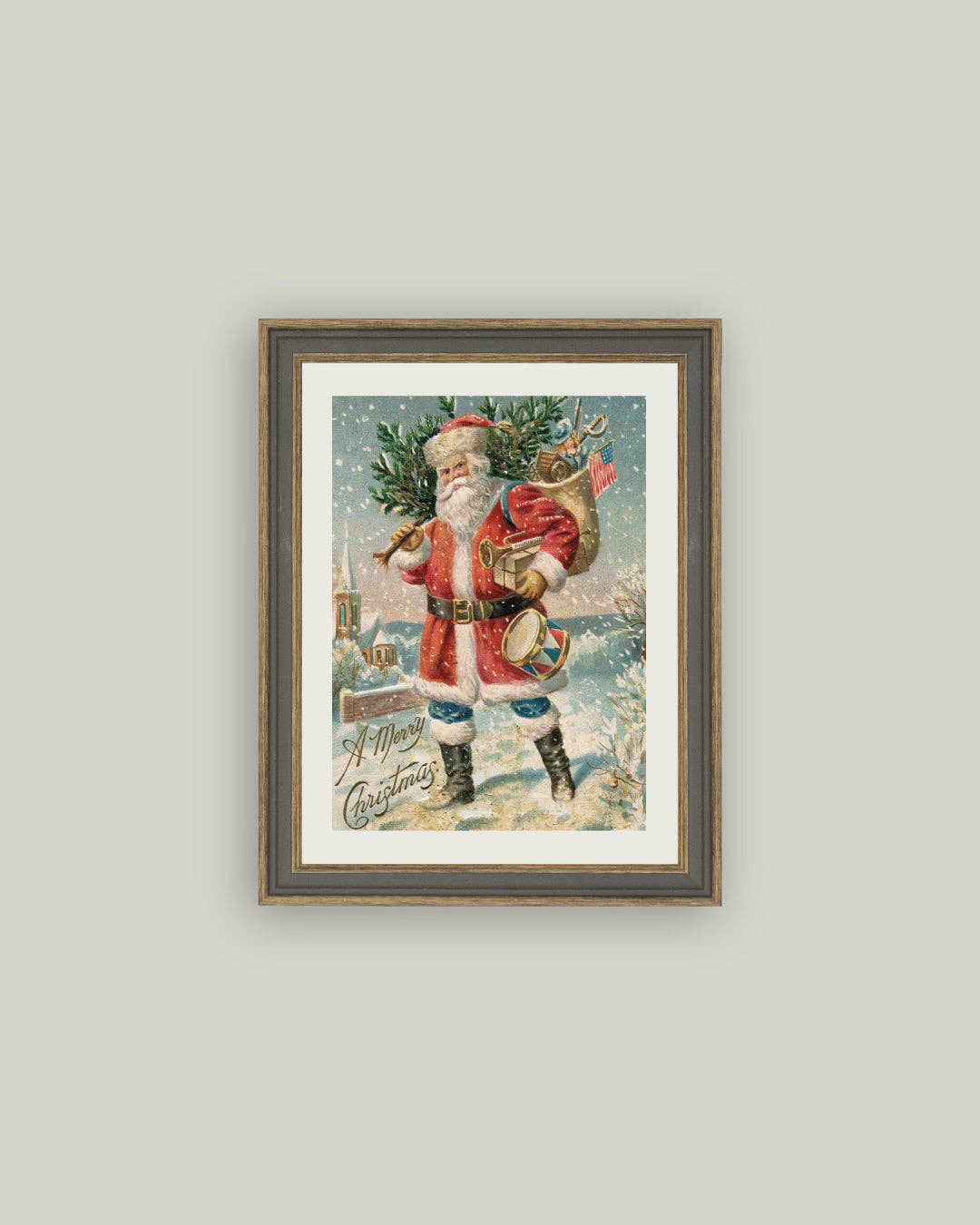 Travel Santa Framed Antique Art | 7x9