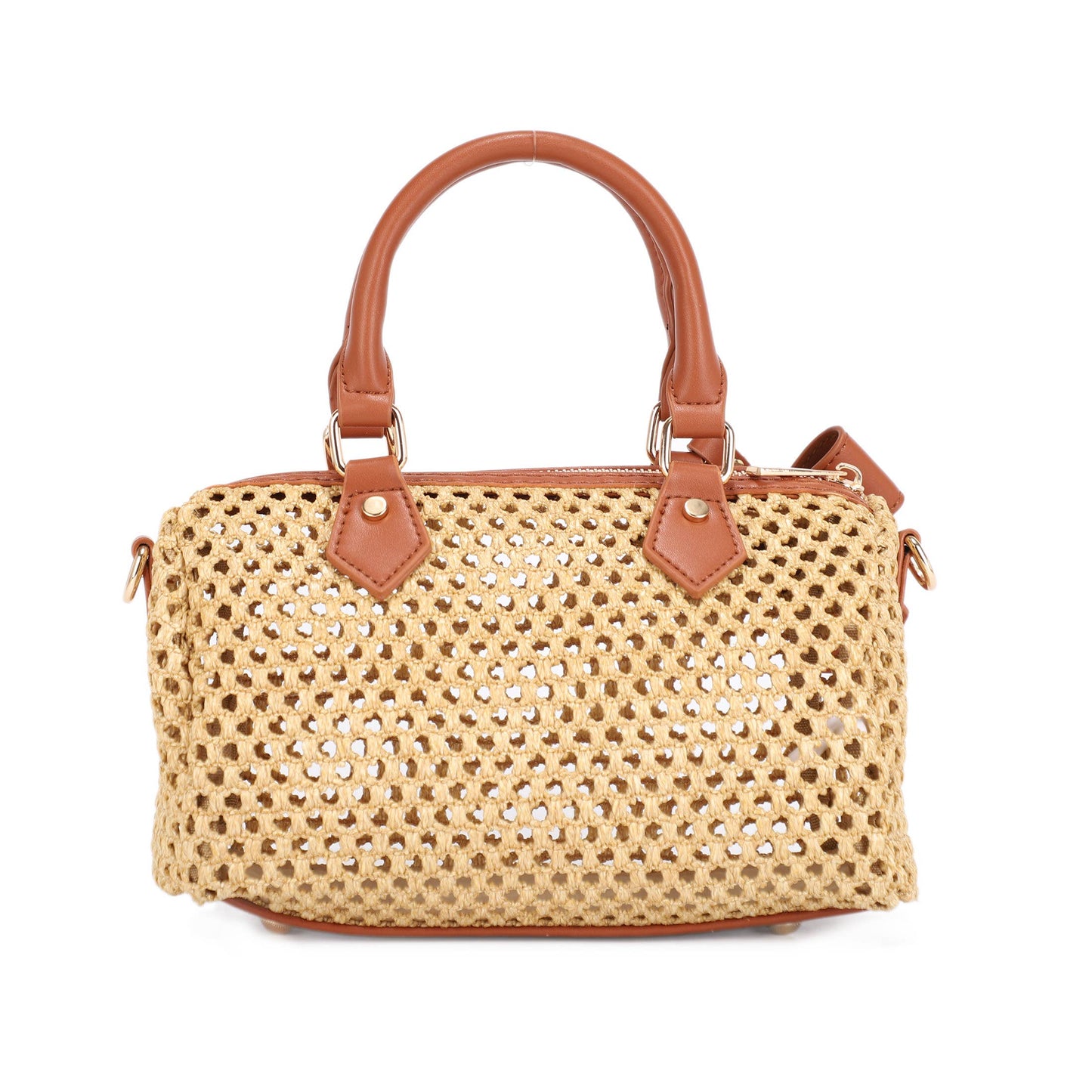 Mira Mini Straw Top Handle Crossbody Bag – Brown