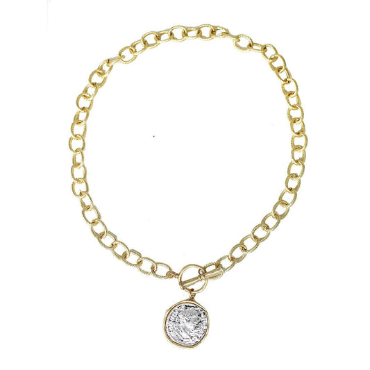Gold and Silver Cross Stamped Coin 16"-18" Gold Chain Necklace