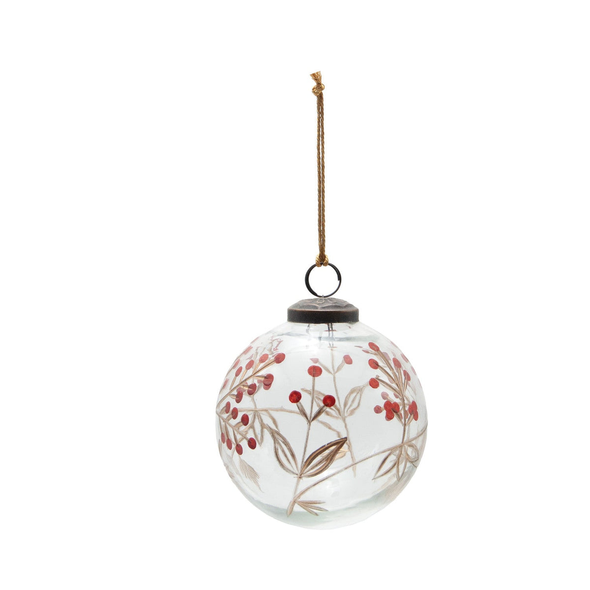 Hand-Painted Etched Glass Ball Ornament | Berry Design