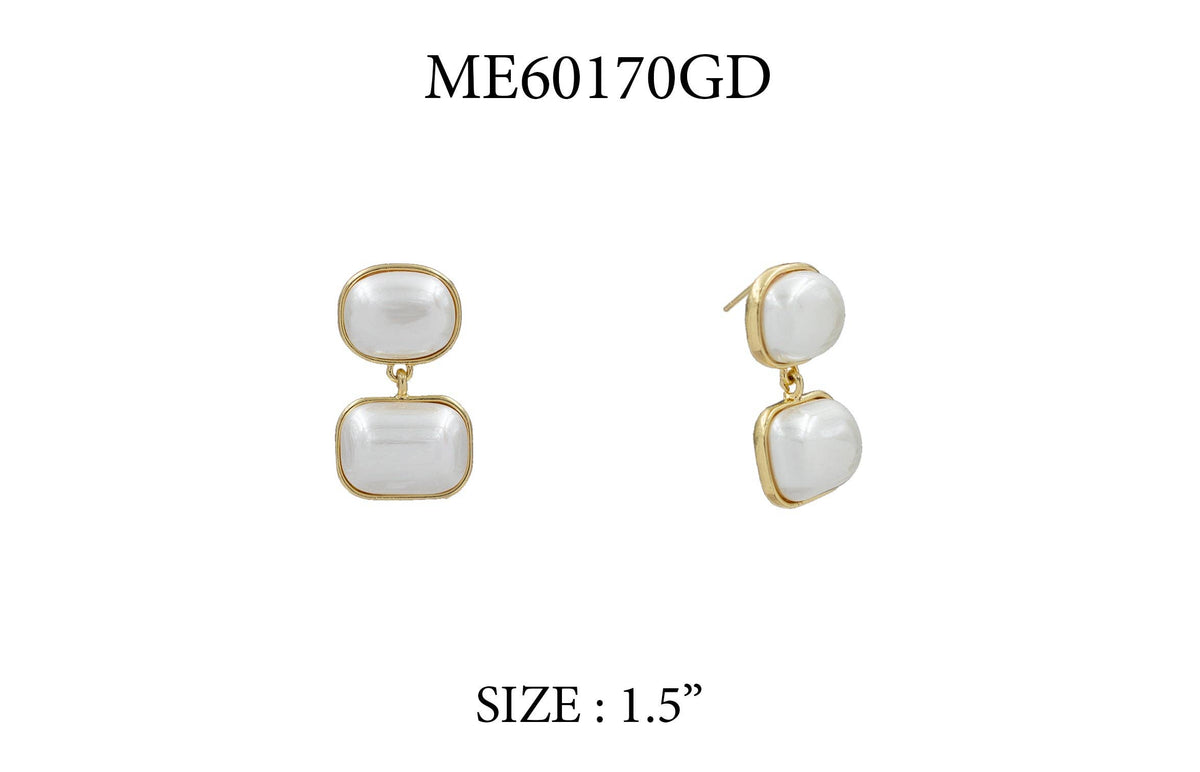 Rectangle Double Pearl and Gold 1.5" Earring