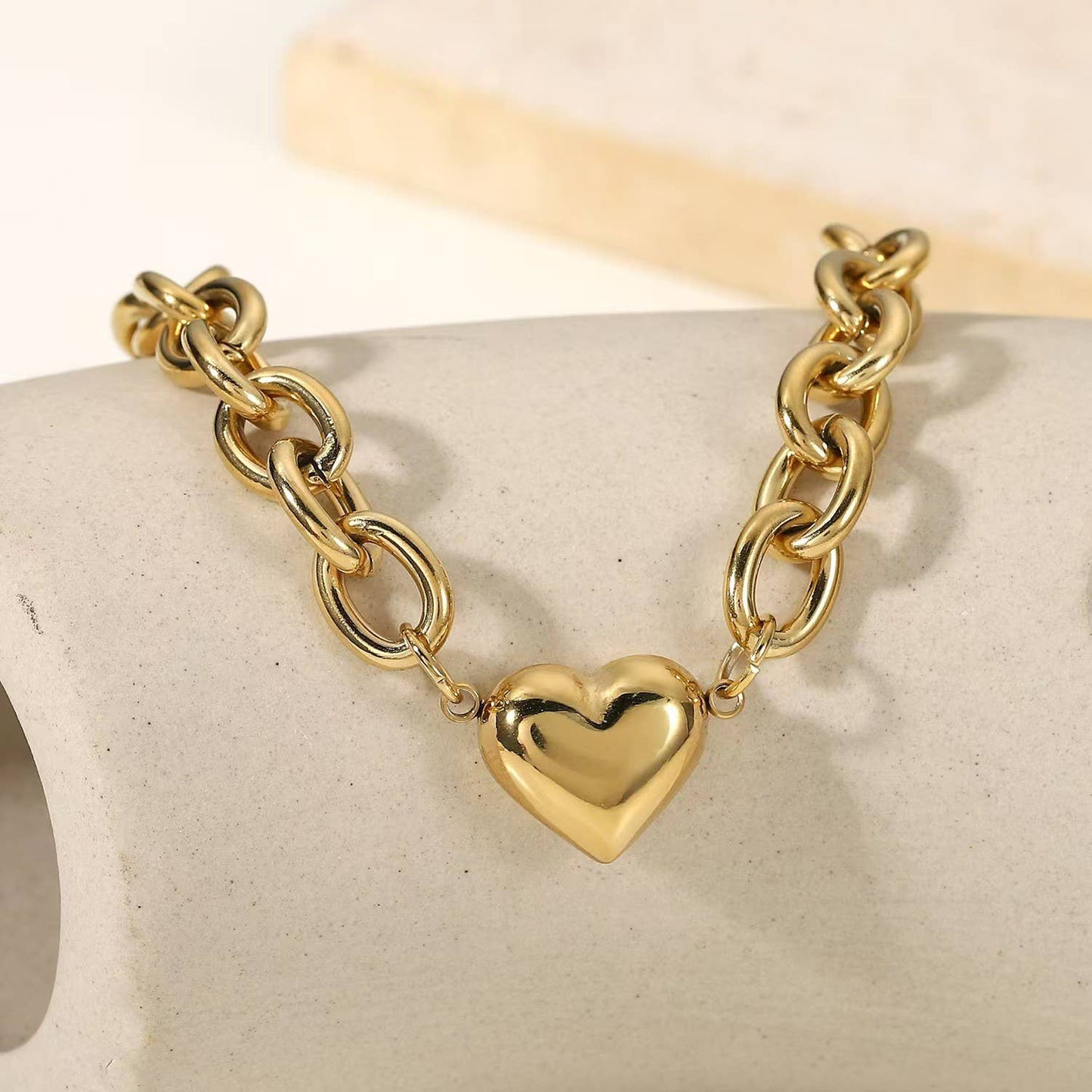 Gold Stainless Steel Chunky heart Bracelet