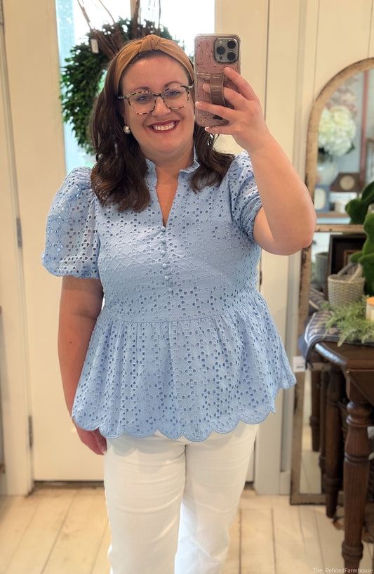 Soft Sky Eyelet Top-Curvy