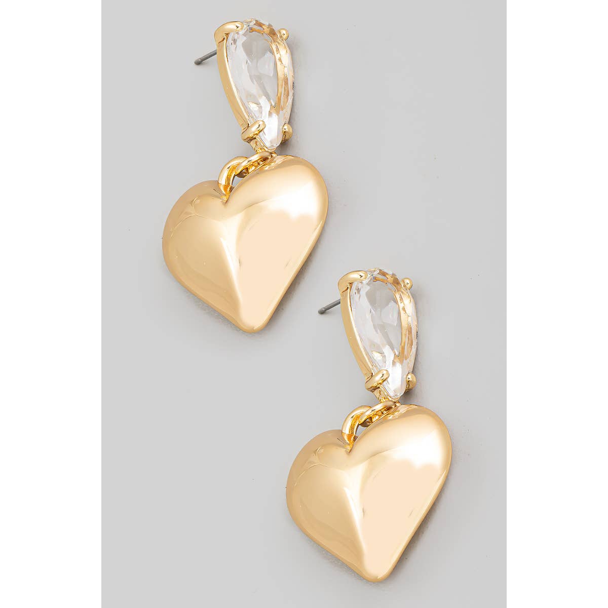 Large Metallic Heart And Rhinestone Dangle Earrings: CL