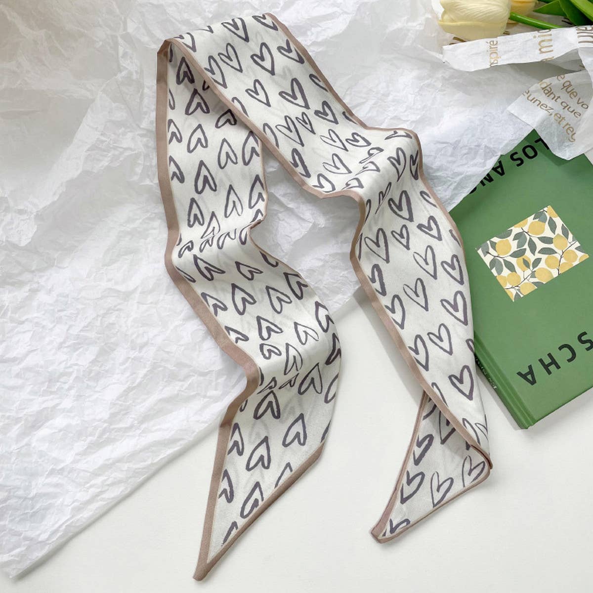 Neutral Long Twilly Scarf – Hair Tie & Neck Ribbon | Hearts