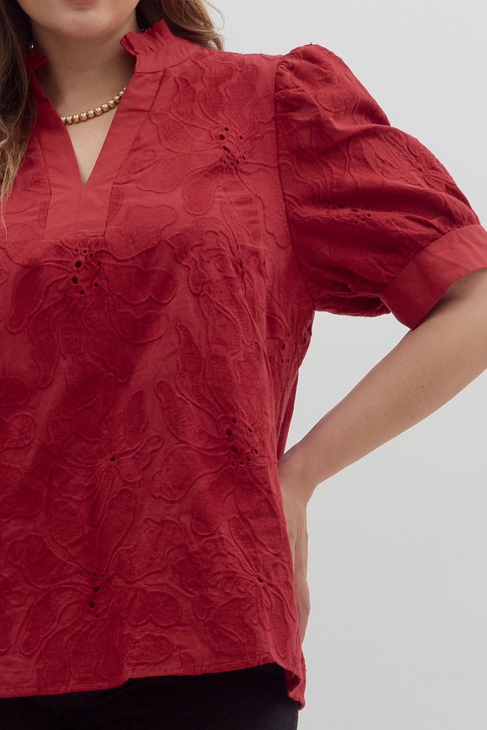 Crimson Bloom Blouse - Curvy
