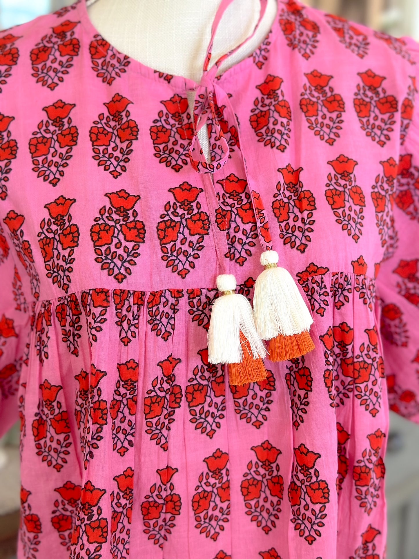 Tassle Tie Print Top