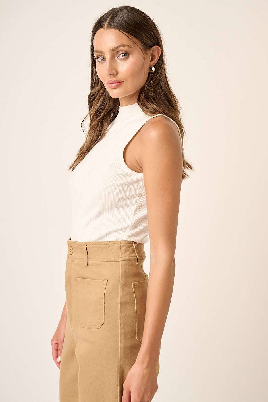 Ivory Ribbed Mock Neck Tank