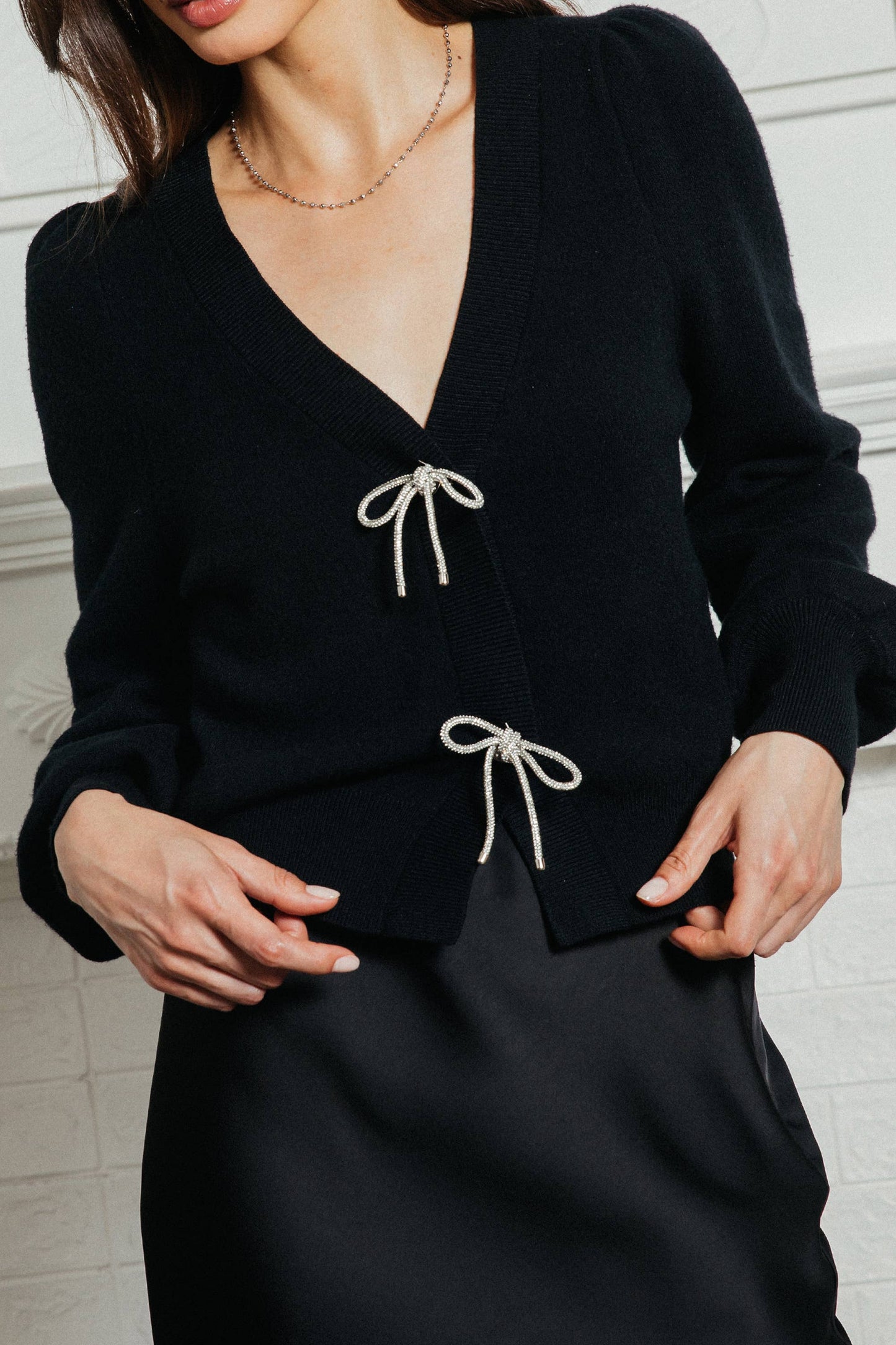 Charm & Bow Puff Sleeve Cardigan