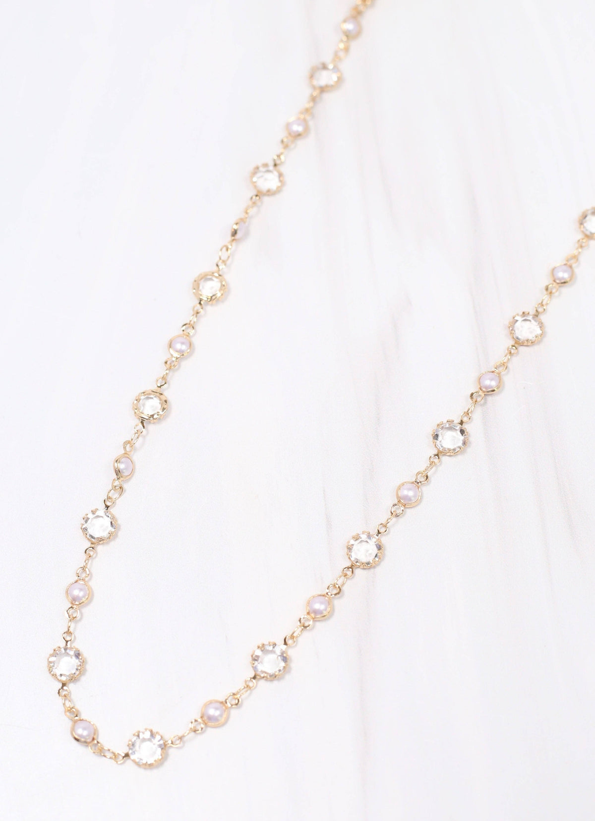 Live Oak Crystal and Pearl Necklace GOLD