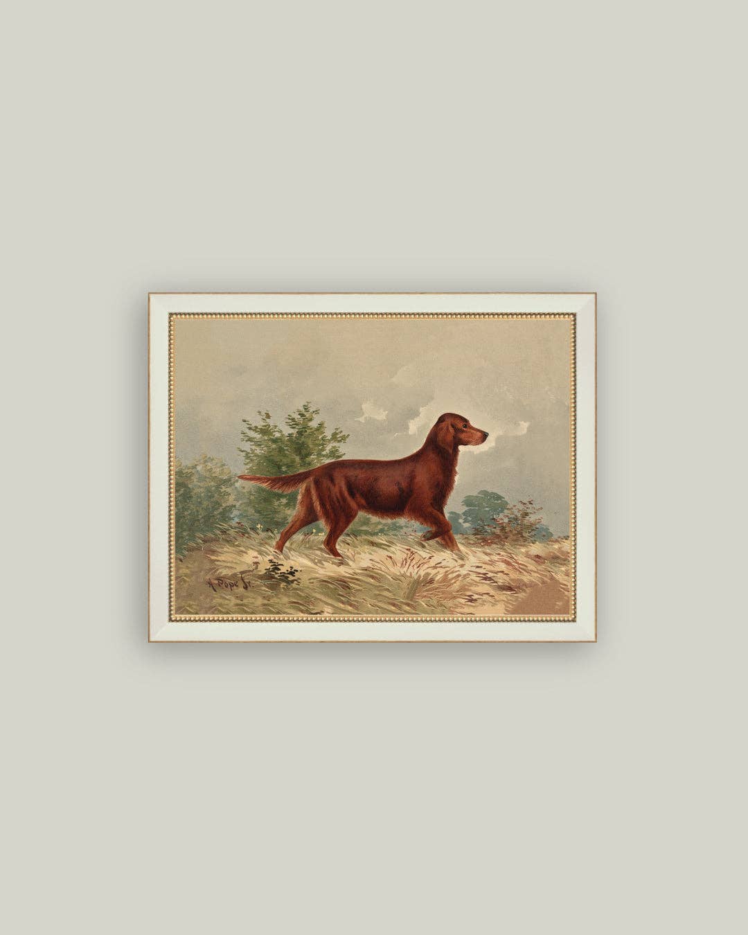 Standing Retriever Framed Antique Art: 6x4