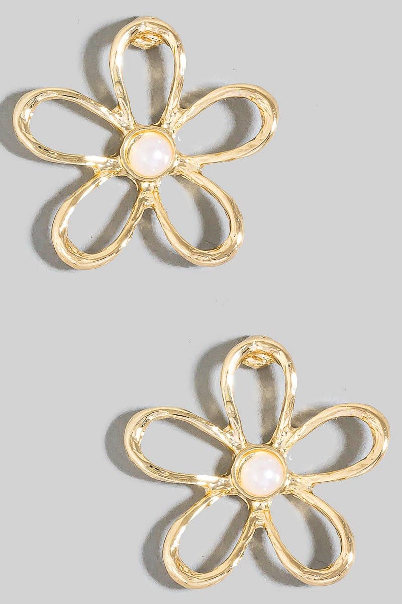 Pearl Studded Flower Stud Drop Earrings