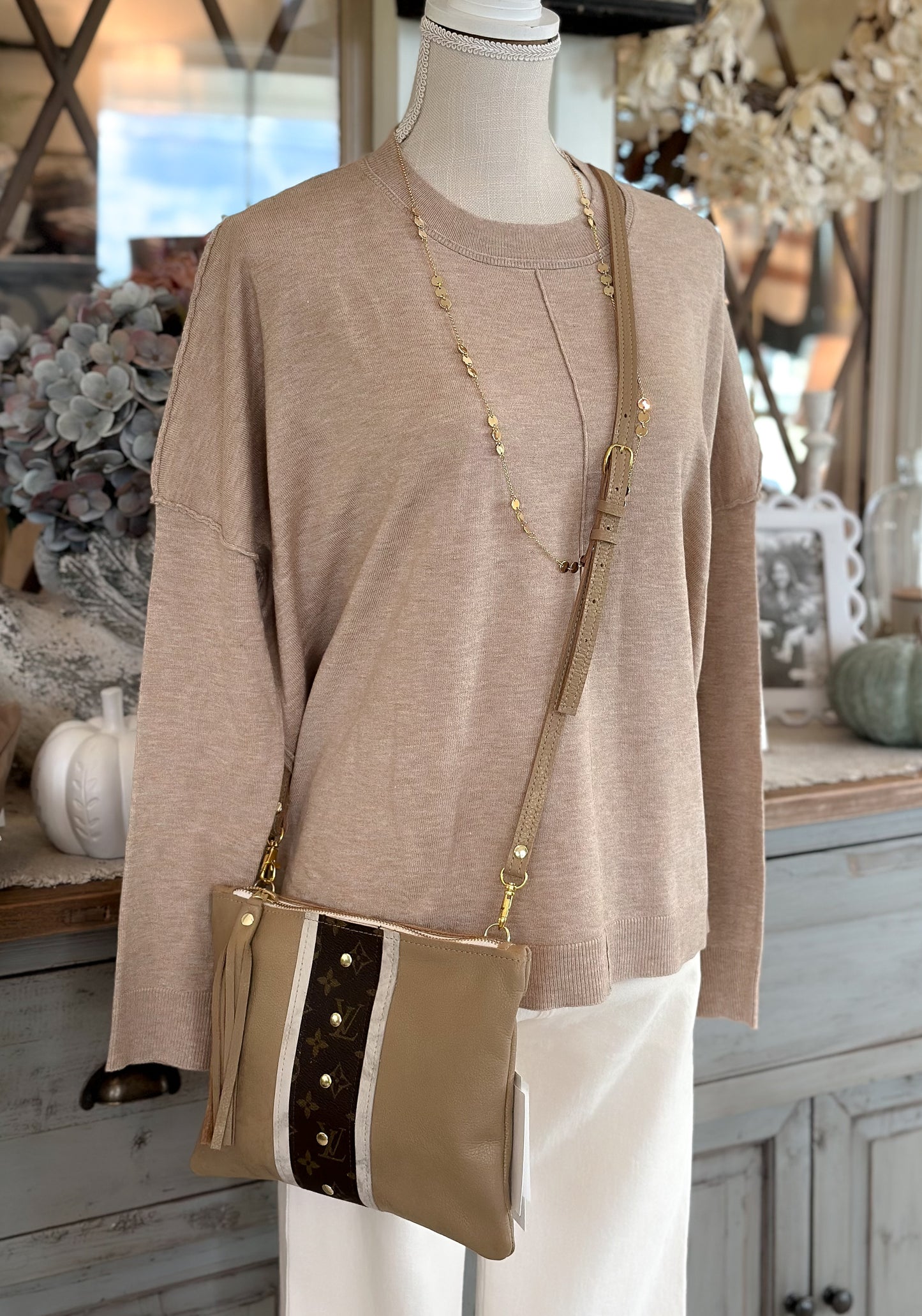 Caroline Crossbody In  Bronze Leather | Upcycled LV