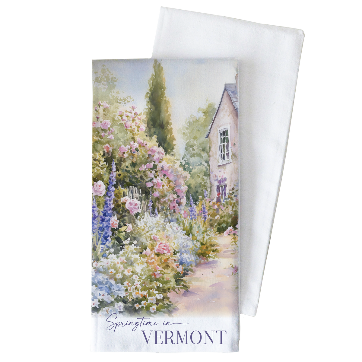 Semmes  Springtime Cottage  Tea Towel: White
