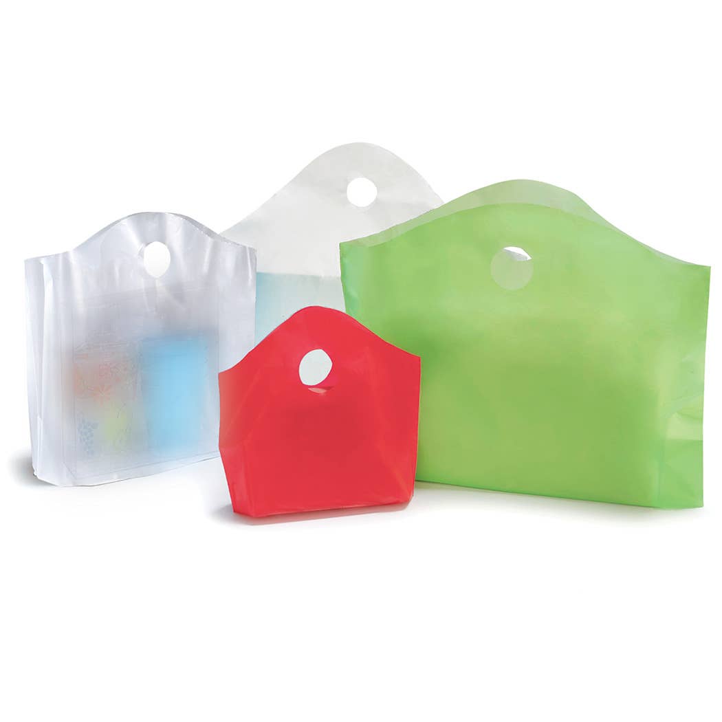 Wave Top Plastic Retail Merchandise Bags: Clear Frosted, Medium 18x15x6"