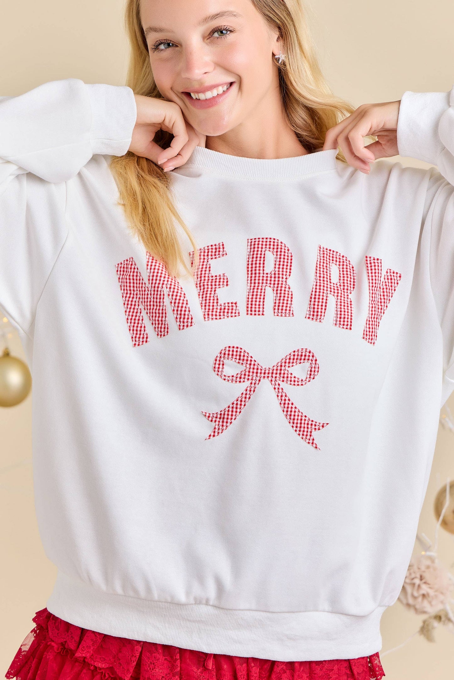 Merry Bow White Holiday Sweatshirt