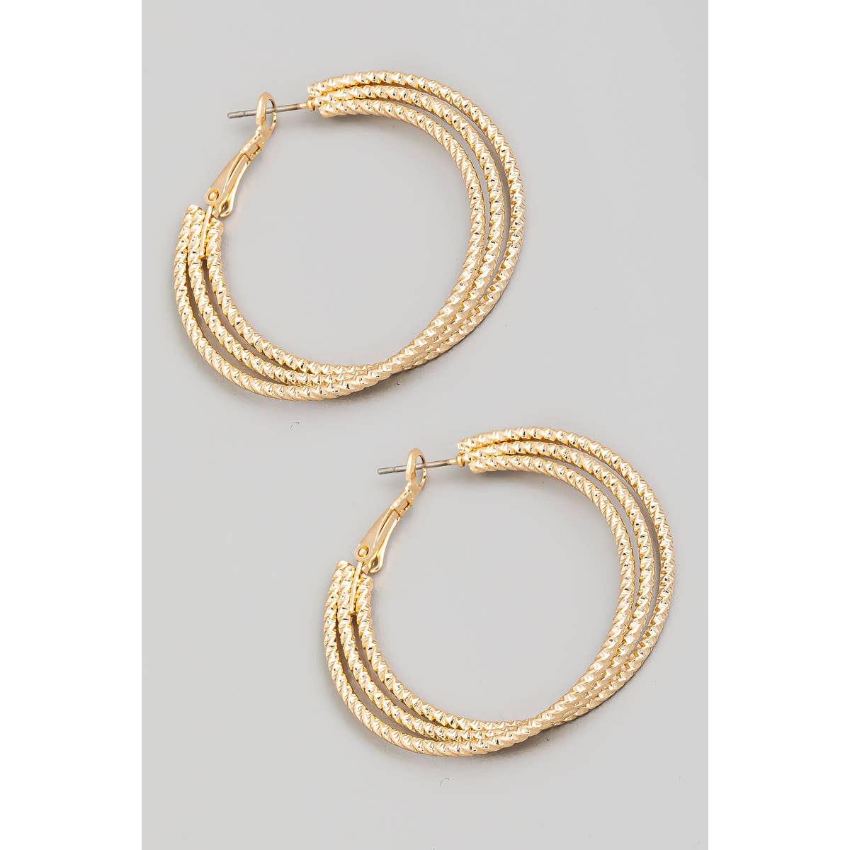 Layered Textured Metallic Hoop Earrings: G
