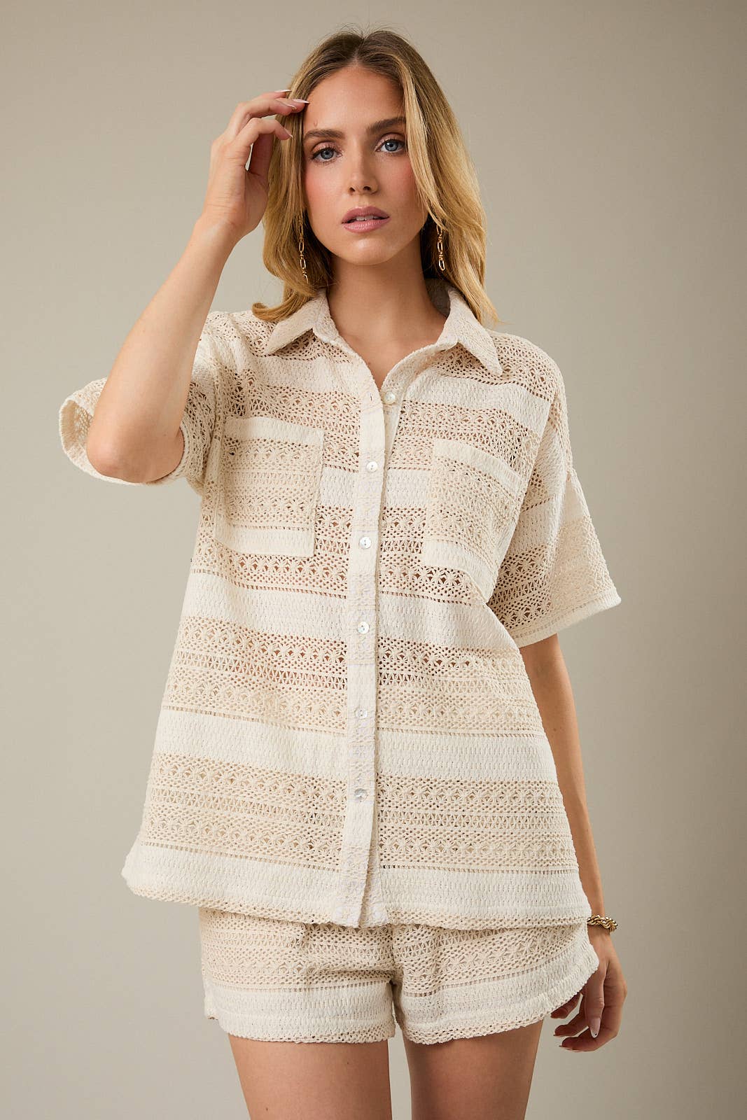 Ivory Meadow Crochet Detail Top