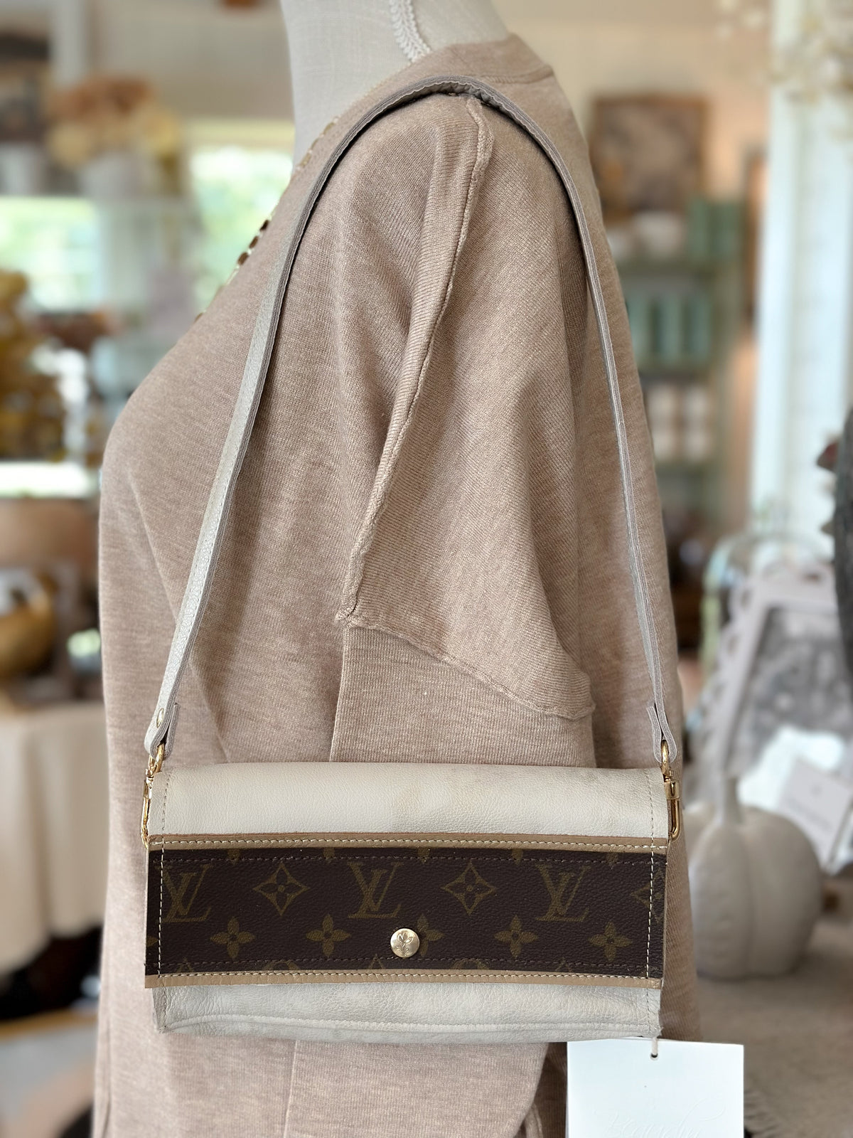 Madison Shoulder Bag In Stone Leather | Upcycled LV