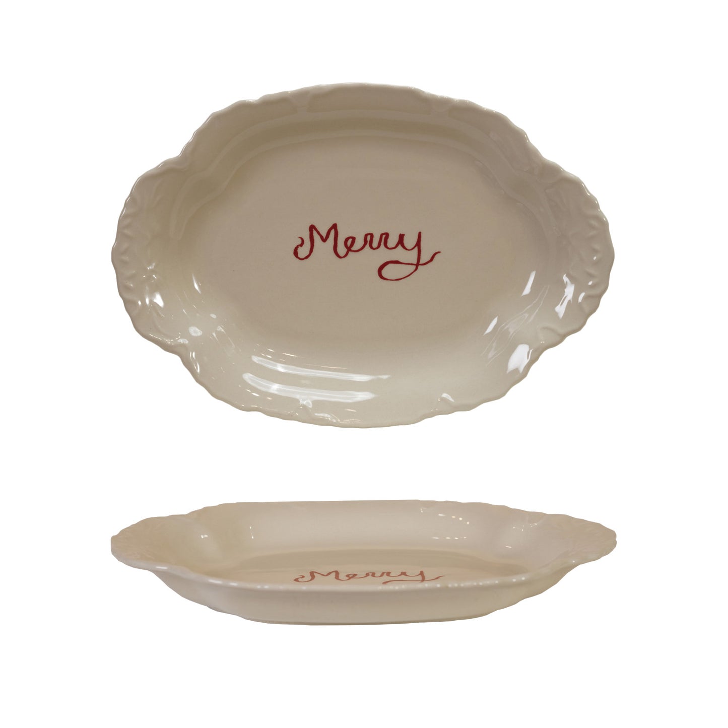 Stoneware Scalloped Platter with Embossed Edge | Merry