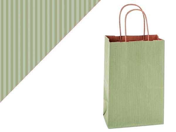 Recycled Shadow Stripe Kraft Paper Retail Shopping Bags: French Blue, 25 Pack, Cub 8x4.75x10.5"