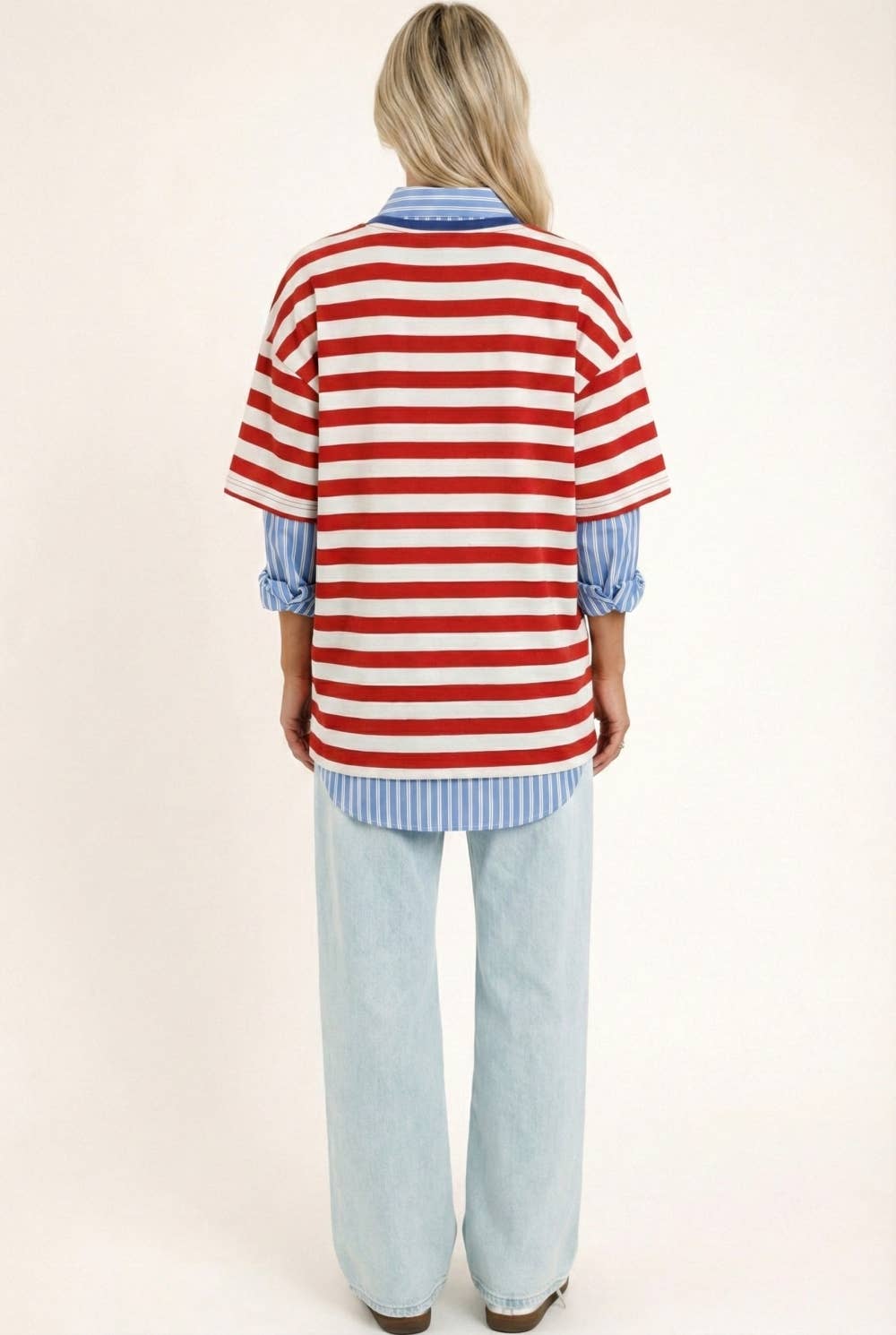 4th of July Oversized Americana-style tee: RED, XL