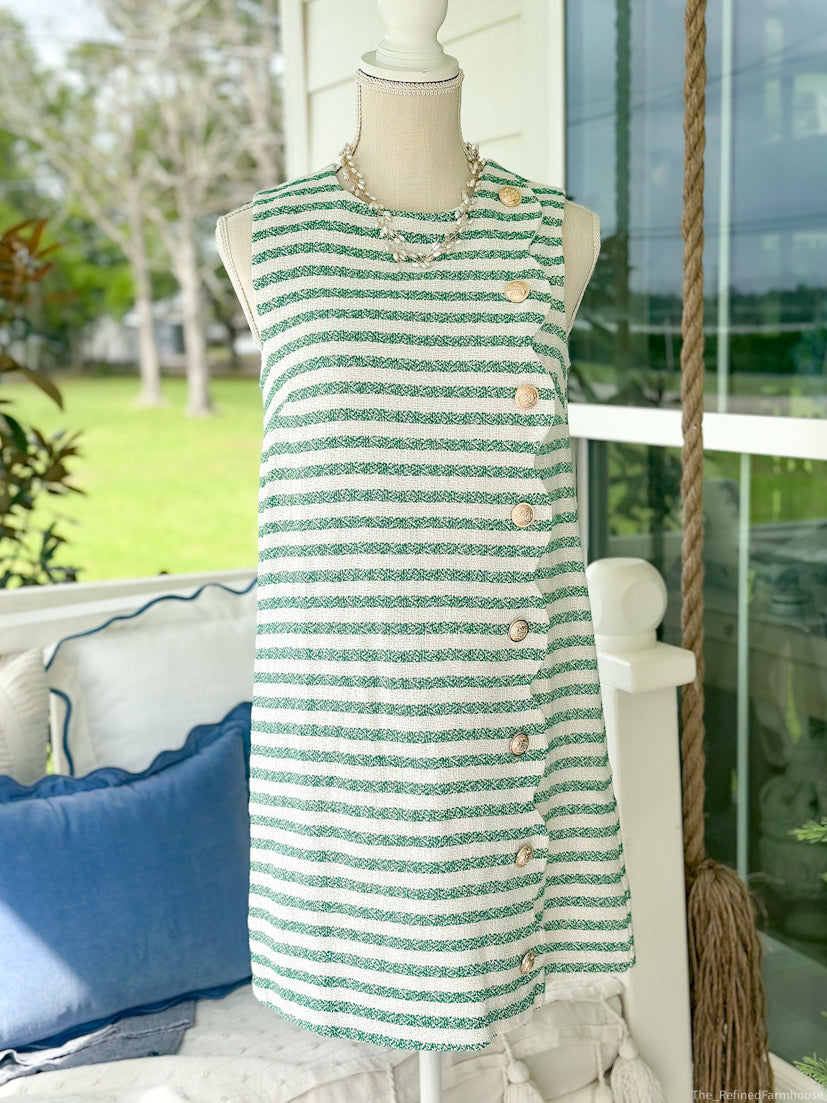 Green & White Striped Mini Dress