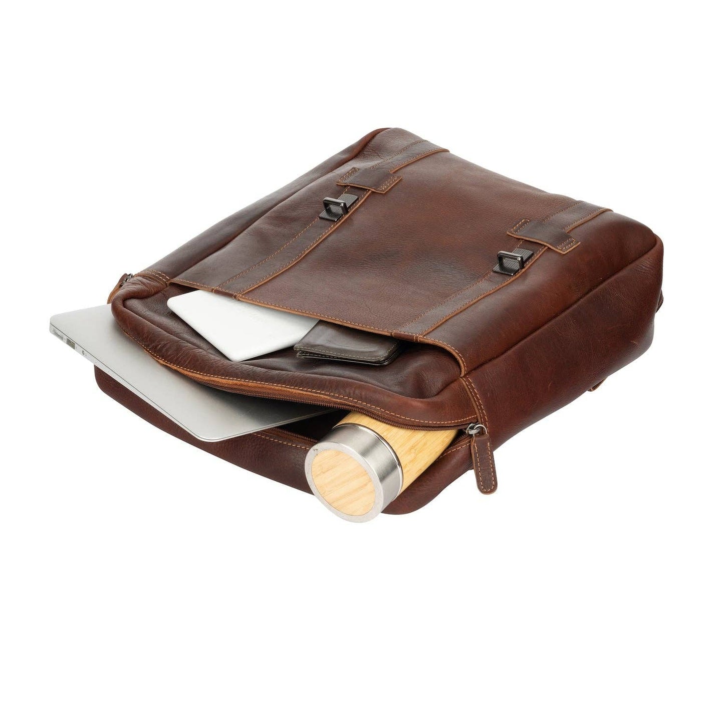 Leather Laptop Backpack Melbourne Sandal GW2023SAN: Brown