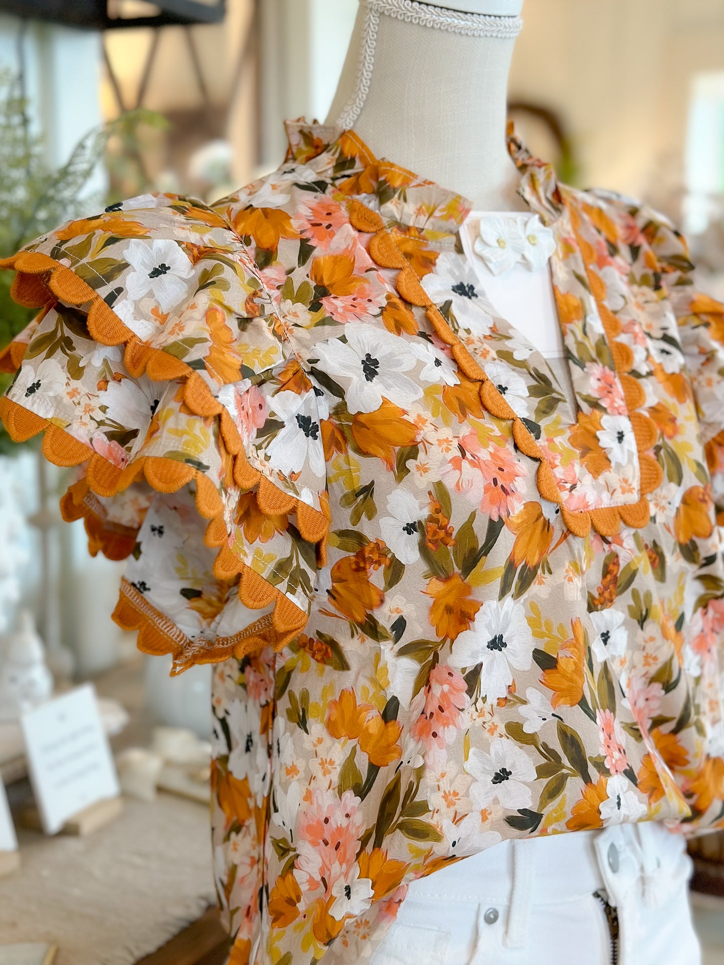 Persimmon Floral V-neck short sleeve top