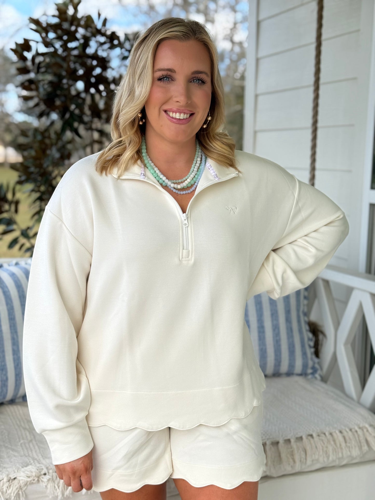 The Waverly Scallop Pullover-Pearl
