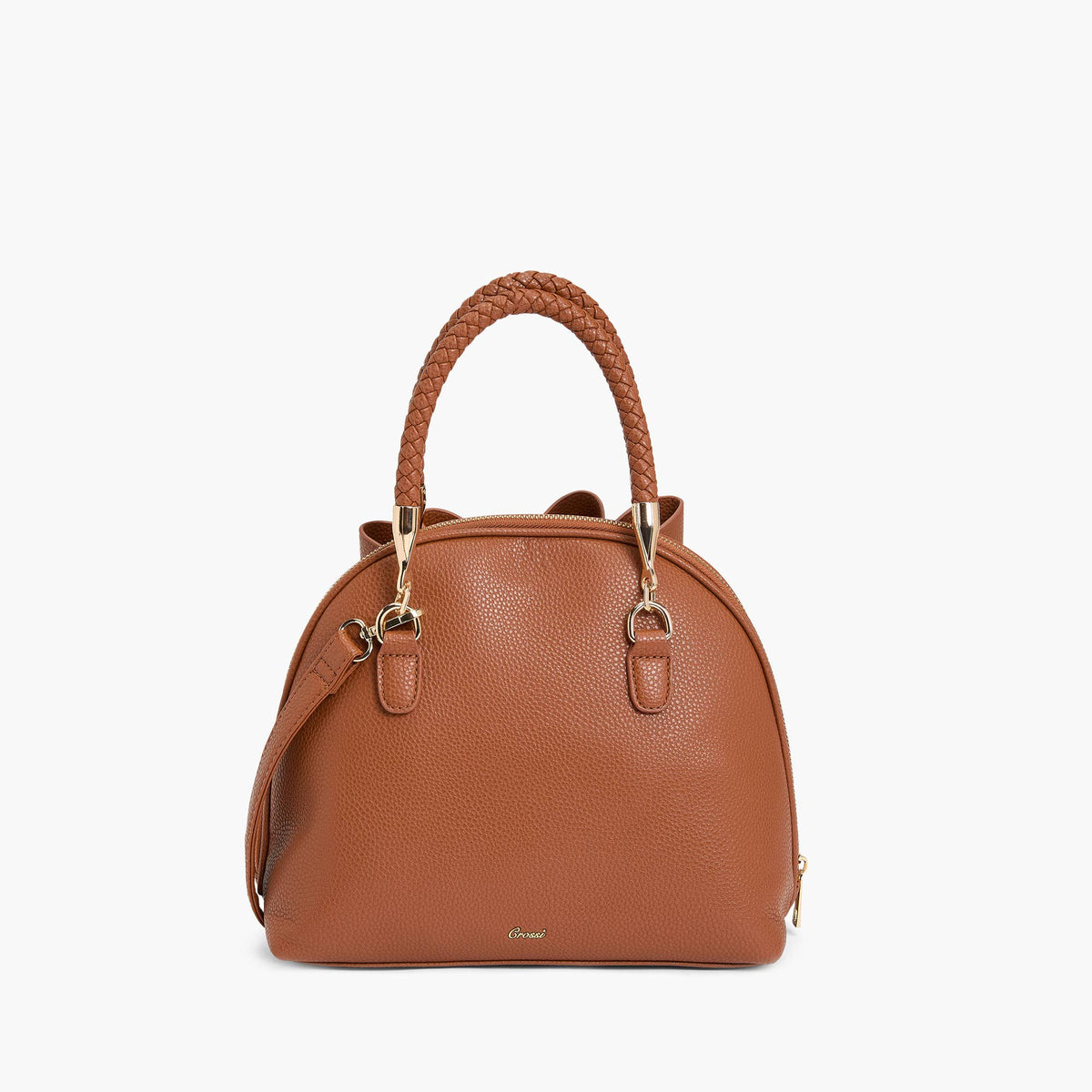 Bea Braided Top Handle Satchel: Cognac