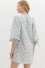 Light Blue Floral Puff Sleeve Mini Dress